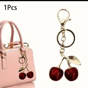 Cherry Keychain with Gold Accents
